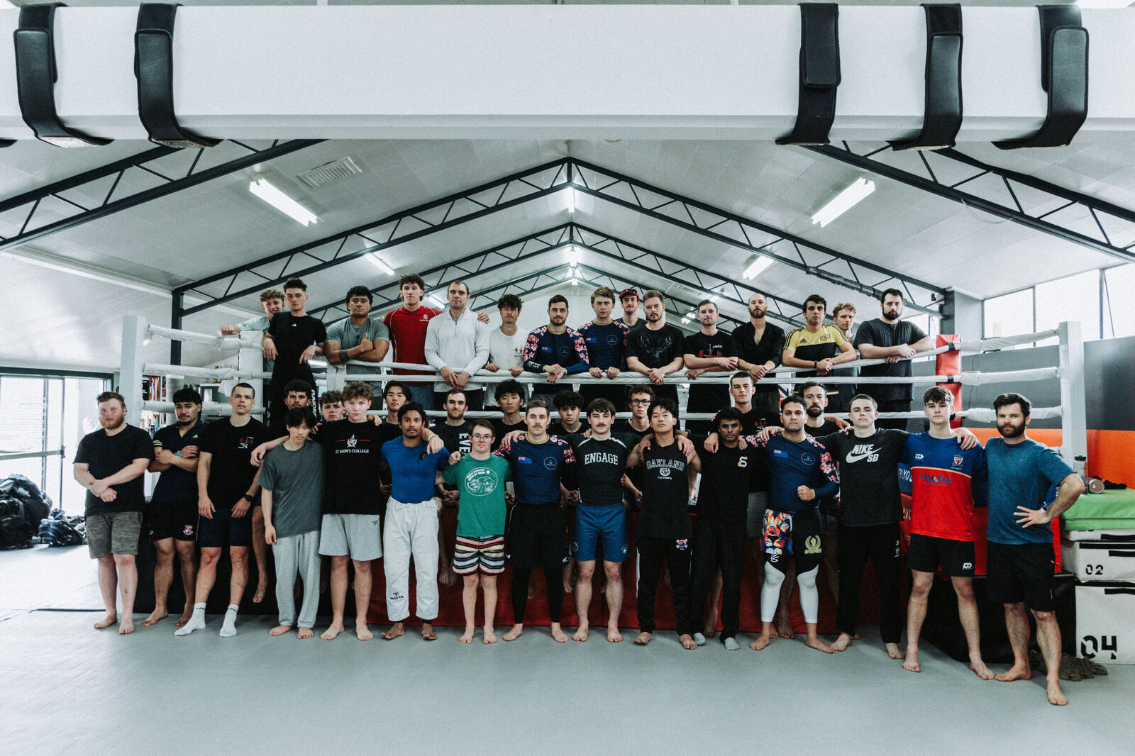 Christian men gathered in brotherhood after training